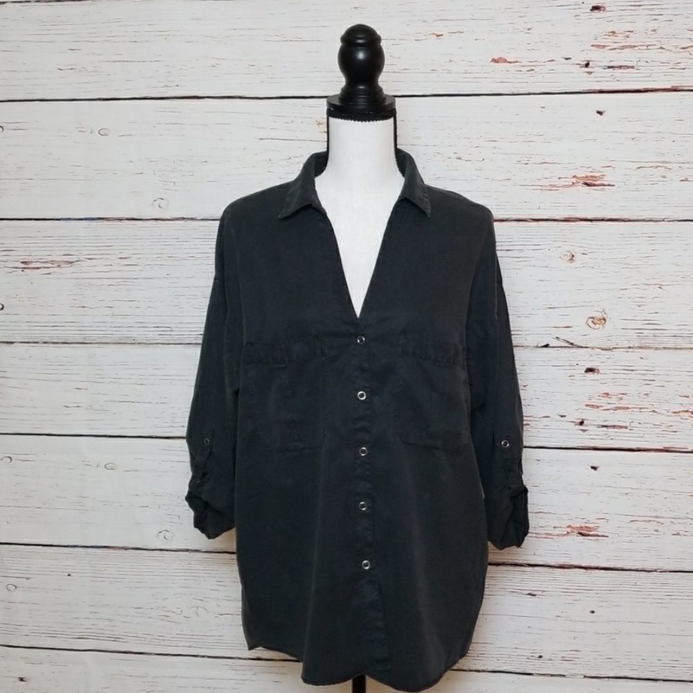 ZARA // tencel lyocell flowy snap button shirt - Picture 3 of 15